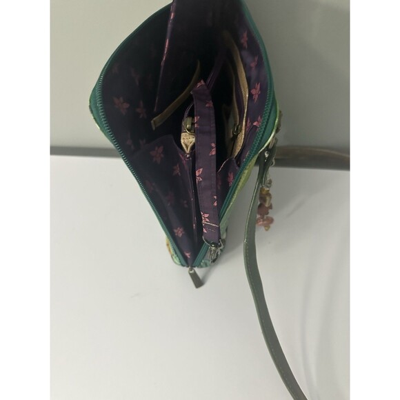 Anuschka Hand Painted Leather Handbag Peacock Floral Design Crossbody Purse - Picture 15 of 15
